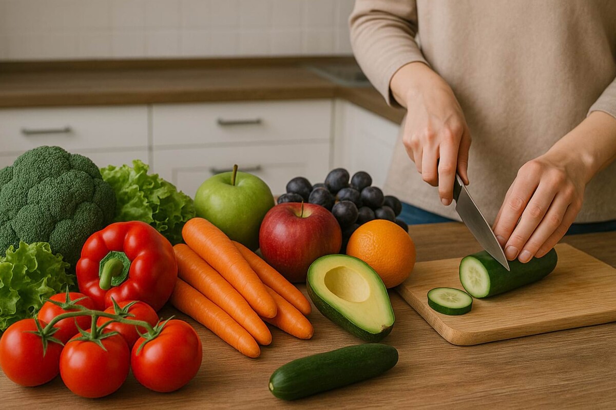 Person bereitet in einer modernen Küche eine ausgewogene Mahlzeit zu – passend zum individuellen Ernährungskonzept bei medicos.Osnabrück.